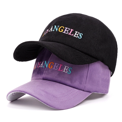 Casquette De Baseball En Velours Côtelé Avec Broderie Los Angeles Colorée Chapeau De Soleil Rétro Réglable