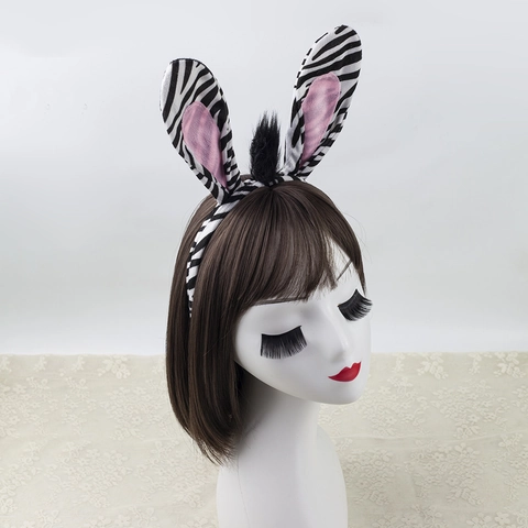 Orecchie Da Zebra Cerchietto Papillon Coda Guanti Tutu Tessuto Accessori Per Costumi Da Animale Per Halloween Festa Bambini