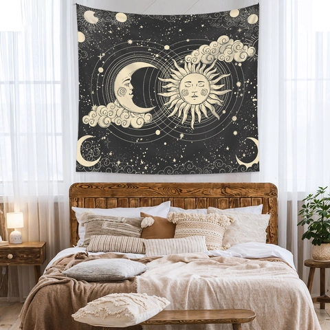 Arazzo Da Parete Sole E Luna Celestiale Tessuto In Poliestere Decorazione Astrologica Bohémien Camera Da Letto Soggiorno Misterioso