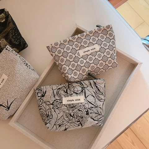 Mini Jacquard Canvas Pouch Bag Zipper Storage Purse For Lipstick Earphone Coin Vintage Floral Butterfly Pattern Women