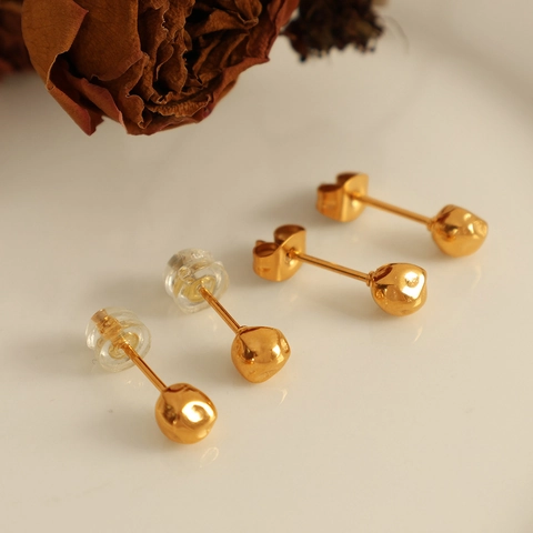 Minimalistische Roestvrijstalen Onregelmatige Boon Oorknopjes Voor Dames Vergulde Lava Textuur Bal Oorbellen Mode Sieraden