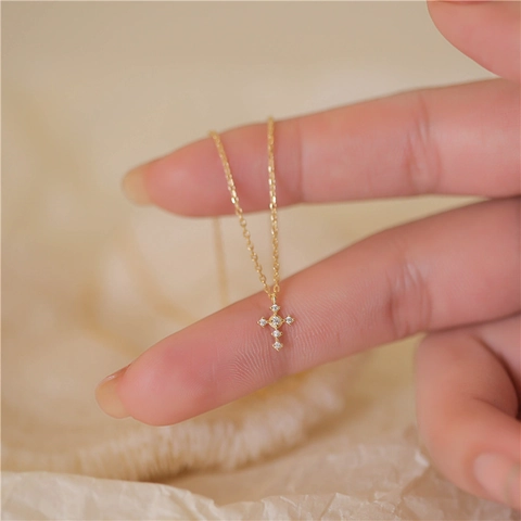 Collana Mini Croce Argento Sterling 925 Con Zirconi Piccolo Pendente Delicato Gioielli Minimalisti Eleganti