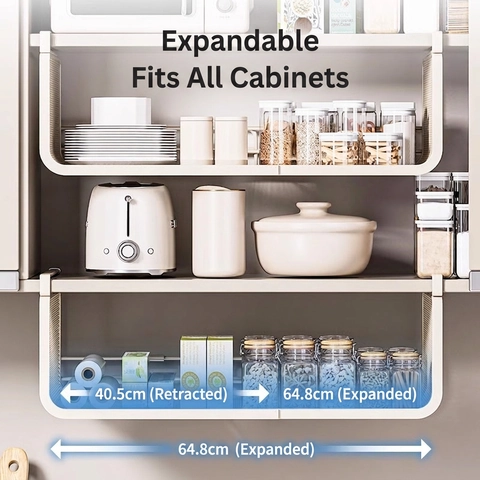 Under Cabinet Hanging Basket Extendable Carbon Steel Kitchen Shelf Organizer Mesh Storage Rack Modern Home