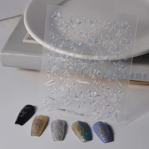 Feuerwerk Nagelkunst Aufkleber Holografisch Laser Gold Silber Selbstklebend Maniküre Dekoration Bunt Glänzend