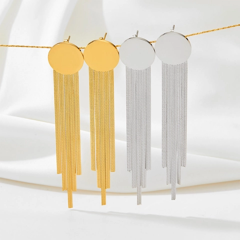 Edelstahl Quasten Ohrringe Lange Schlangenkette Drop Runde Stecker Mode Schmuck Damen