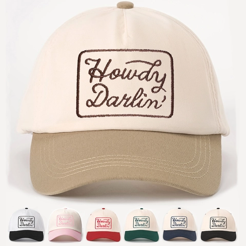 Howdy Darlin Embroidery Baseball Cap Polyester Adjustable Vintage Color Block Sun Hat Outdoor Casual Women Men