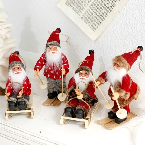 Figura De Papá Noel Adorno De Navidad Estilo Esquí Trineo Madera Tela Decoración De Escritorio Muñeca Regalo Nórdico Festivo