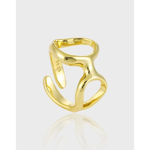 Minimalistische S925 Sterling Zilveren Open Ring Voor Dames Onregelmatige Geometrische Holle Ronde Verstelbare Ring Sieraden