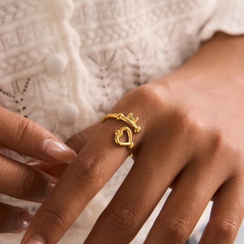 Anillo Abierto Corazón Llave Acero Inoxidable Chapado En Oro 18K Ajustable Impermeable Joyería Minimalista Chic Mujer
