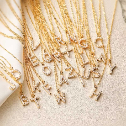 Anfangsbuchstabe Halskette Elegant Kupfer Künstliche Perle Anhänger Alphabet Kapital Chic Mode Schmuck Für Frauen Mädchen Geschenk