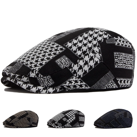 Vintage Houndstooth Patchwork Ivy Cap Verstelbare Polyester Flat Cap Retro Newsboy Hat Voor Heren Dames Accessoires