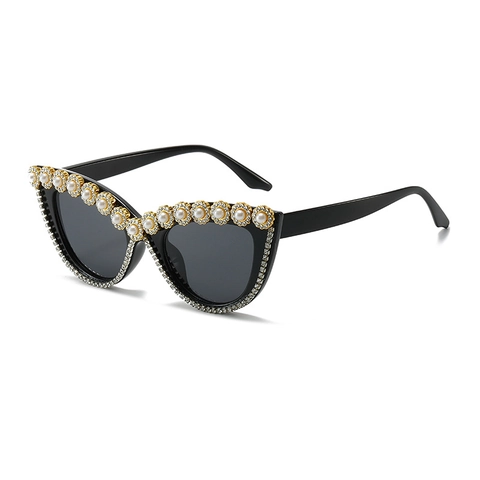 Occhiali Da Sole Occhio Di Gatto Donna Decorazione Fiore Perla Artificial Strass Protezione UV400 Festa Lusso Retro