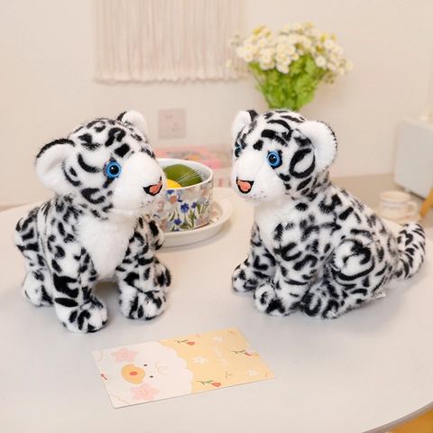 Realistisches Schneeleopard Plüschtier Weiches Stofftier Blaue Augen Kinder Geburtstag Geschenk Haus Deko Leopard Puppe