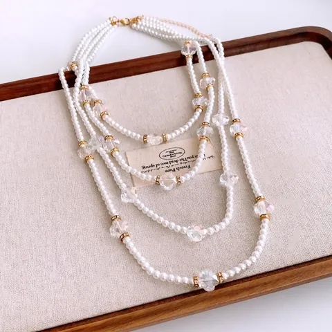 Collana Künstliche Perle Multistrato Retrò Francese Da Donna Elegante Stile Palazzo Cristallo Di Vetro Strass Gioielli In Rame