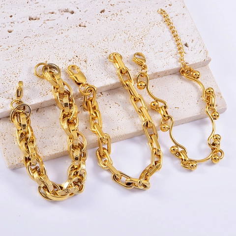 Chunky Chain Armband Edelstahl Punk Hip Hop Übertrieben Vergoldet Geometrische Ovale Glieder Individueller Schmuck Damen