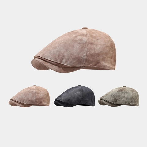 Berretto Newsboy Vintage Cotone Lavato Flat Cap Retro Ivy Cabbie Hat Regolabile Tesa Corta Unisex Stile Britannico
