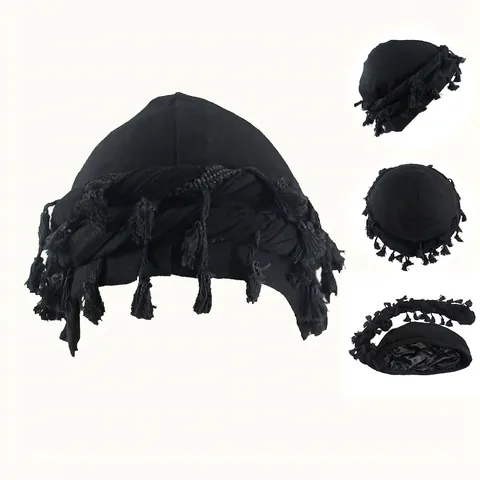 Turbante Uomo Berretto Tessuto Modal Foderato In Raso Cura Dei Capelli Copricapo Con Nappe Stile Europeo