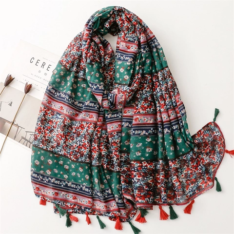 Vintage Bloemen Patchwork Omslagdoek Voor Dames Boheemse Kwastjes Print Zonbescherming Strand Sjaal Zacht Polyester Sjaals