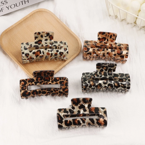 Vintage Leopard Print Hair Claw Clip Rectangular Acetate Resin Tortoiseshell Retro Headwear Women Hair Accessories