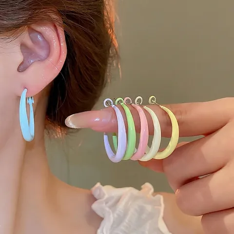 Minimalist Colorful Smooth Round Hoop Earrings With 925 Sterling Silver Earring Post For Women Simple C-Shaped Jewelry