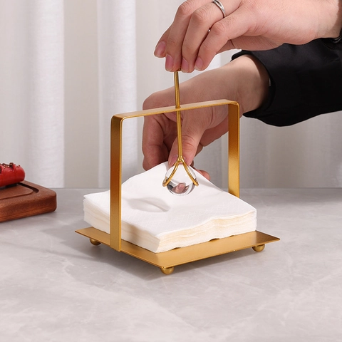 Modern Metal Napkin Holder For Table Weighted Arm Square Iron Tissue Rack Crystal Ball Decor Restaurant Hotel Home