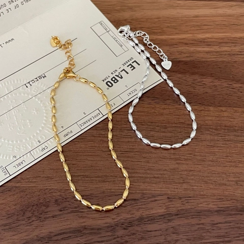 925 Sterling Silver Oval Olive Bead Bracelet Minimalist Adjustable Chain Hand Jewelry With Heart Pendant Women
