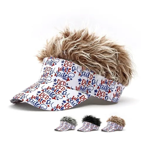 Novelty Wig Visor Hat Polyester Canvas Adjustable Letter Print Funny Hair Baseball Cap For Party Outdoor Sun Protection