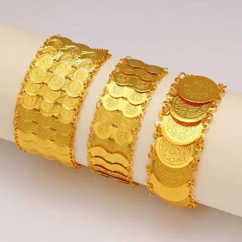 Βραχιόλι Με Νομίσματα Στυλ Ντουμπάι 24K Επιχρυσωμένος Χαλκός Πολλαπλών Σειρών Έθνικ Ρετρό Κόσμημα Με Κρεμαστή Καρδιά