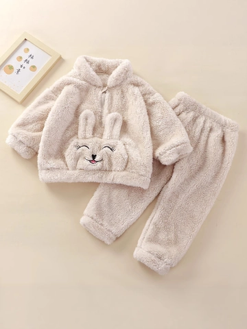 Pigiama In Pile Per Neonati Con Animali Cartone Animato Vestaglia In Flanella Calda Top Pullover E Pantaloni Completo Invernale
