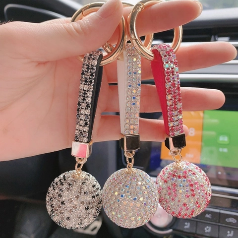 Rhinestone Crystal Ball Keychain Gold Ring Sparkling Bag Charm Car Key Holder Accessories For Women