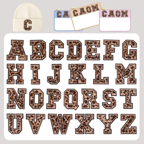 Toppe Con Lettere Leopardate Ricamate Alfabeto Ciniglia Velluto Per DIY Abbigliamento Borse Cappelli