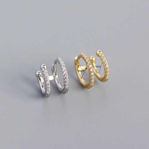 925 Sterling Silver Hoop Earrings For Women Double Layer Micro Pave Zircon Geometric Round Jewelry Fashion Gift