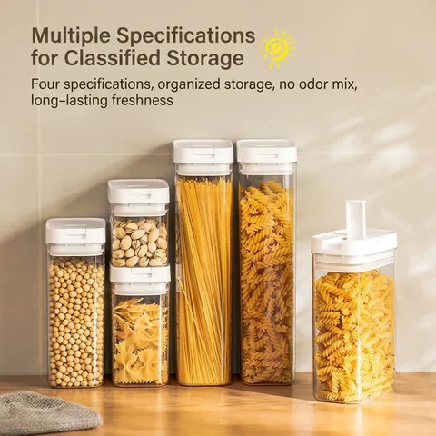 Contenitori Per Alimenti In Plastica Trasparente Barattoli Ermetici Per Cucina Cereali Pasta Impilabili Coperchi Bloccabili Minimalista
