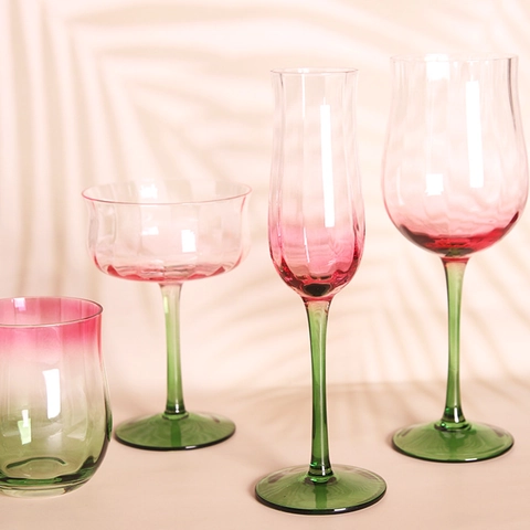 Tulpenvorm Wijnglas Loodvrij Kristalglas Roze Groen Verloop Handgemaakt Mondgeblazen Drinkbeker Voor Feest Bruiloft Thuis
