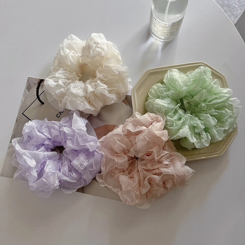 Grandi Scrunchies Con Volant Organza Chiffon Elastici Elastici Per Capelli Porta Coda Di Cavallo Accessori Per Capelli Moda