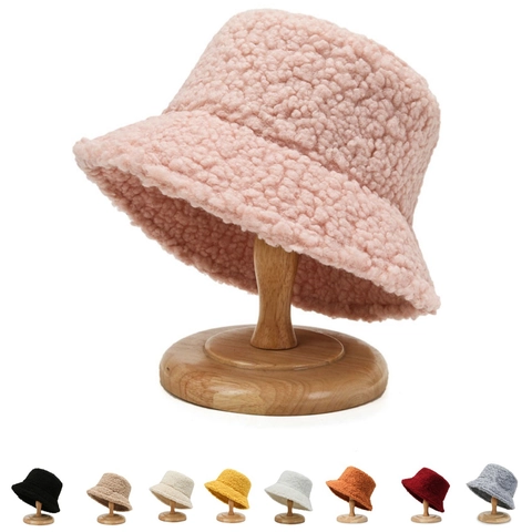 Fischerhut Kunstlammwolle Dick Warm Winddicht Einfarbig Bucket Hat Winter Outdoor Unisex Accessoire