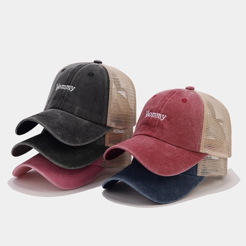 Gorra Trucker Bordada Mommy Algodón Lavado Malla Transpirable Gorra De Béisbol Distressed Para Mujer Sombrero De Sol Ajustable