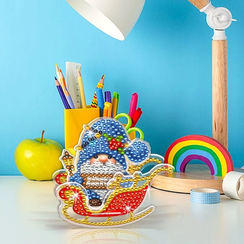 DIY Peinture Diamant Ornement De Bureau Acrylique Strass 5D Noël Gnome Père Noël Sur Traîneau Décoration Fait Main