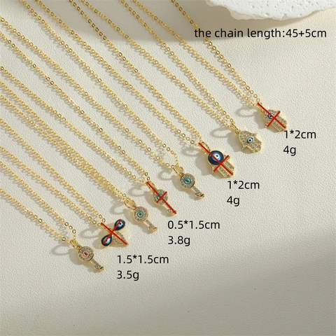 Böses Auge Hand Der Fatima Schlüssel Schmetterling Anhänger Halskette Kupfer Zirkon Emaille Gold Boho Schmuck Damen