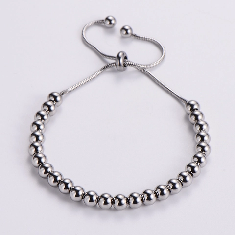 Pulsera De Acero Inoxidable Minimalista Ajustable Cuentas Redondas Cadena De Serpiente Bolo Joyería Para Mujeres