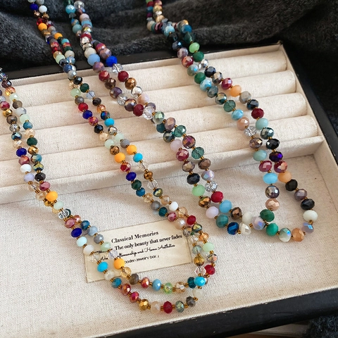 Collana Lunga Bohémien Con Perline Colorate Cristallo Di Vetro Sfaccettato Gioielli Vintage Da Donna