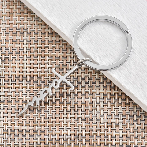 Edelstahl Faith Buchstabe Kreuz Schlüsselanhänger Silber Modern Minimalistisch Kunst Bag Charm Auto Schlüsselring Für Geschenk
