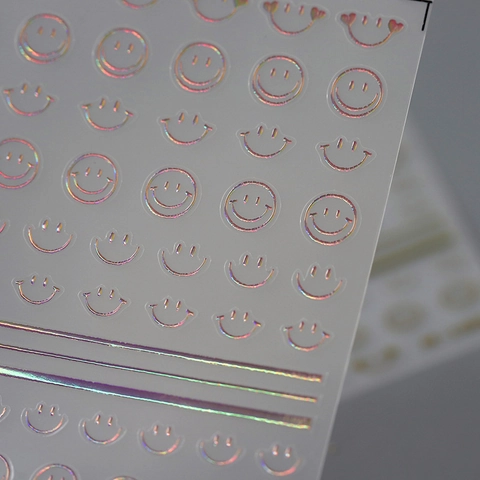 3D Smile Face Nail Art Stickers Cartoon Embossed Bronzing Self-Adhesive Decals For Women Kids DIY Manicure Tips Decoration