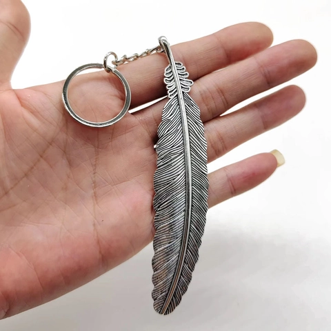 Vintage Feather Keychain Zinc Alloy Metal Keyring Bag Charm Car Pendant Antique Finish Fashion Accessory