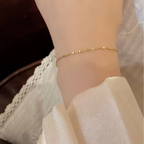 Pulsera de Cadena de Bloques Cuadrados de Plata de Ley S925 Minimalista Geométrica Estilo Coreano Joyería para Mujer Pulsera Ajustable Regalo