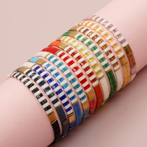 Tila Perlenarmband Buntes Glas Geometrisch Dehnbar Böhmisch Handgefertigt Schmuck Für Damen Herren Stapelbar
