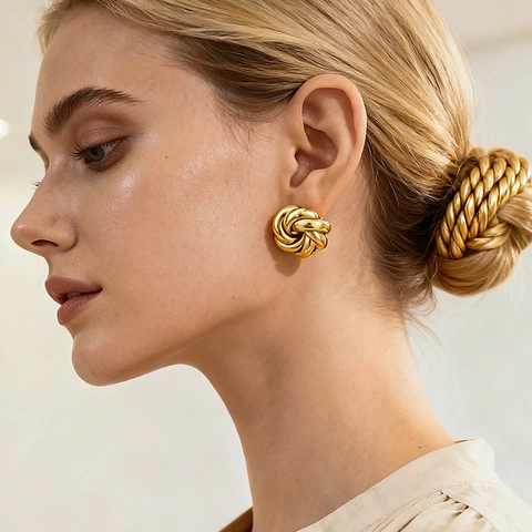 Metal Vortex Flower Stud Earrings Woven Love Knot Design With 925 Sterling Silver Earring Post Elegant Jewelry For Women