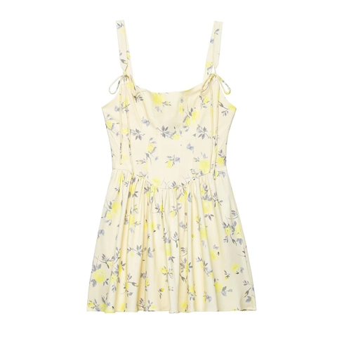 Vestido Mini para Mujer Estampado Floral Lazos de Lazo Escote Cuadrado Sin Mangas Corte en A Vestido de Verano Estilo Elegante