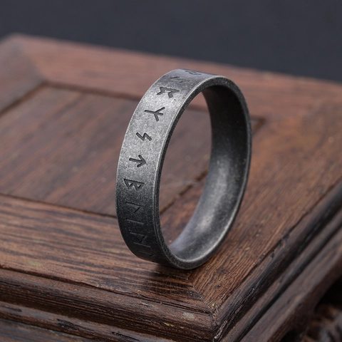 Anillo De Runas Vikingas Vintage Acero Inoxidable 316L Distressed Símbolo Futhark Nórdico Banda Minimalista Hombre Unisex