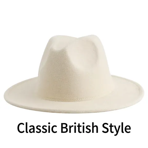 Classic Wool Felt Fedora Hat Wide Brim Jazz Cap Vintage British Style For Men And Women Solid Color Elegant